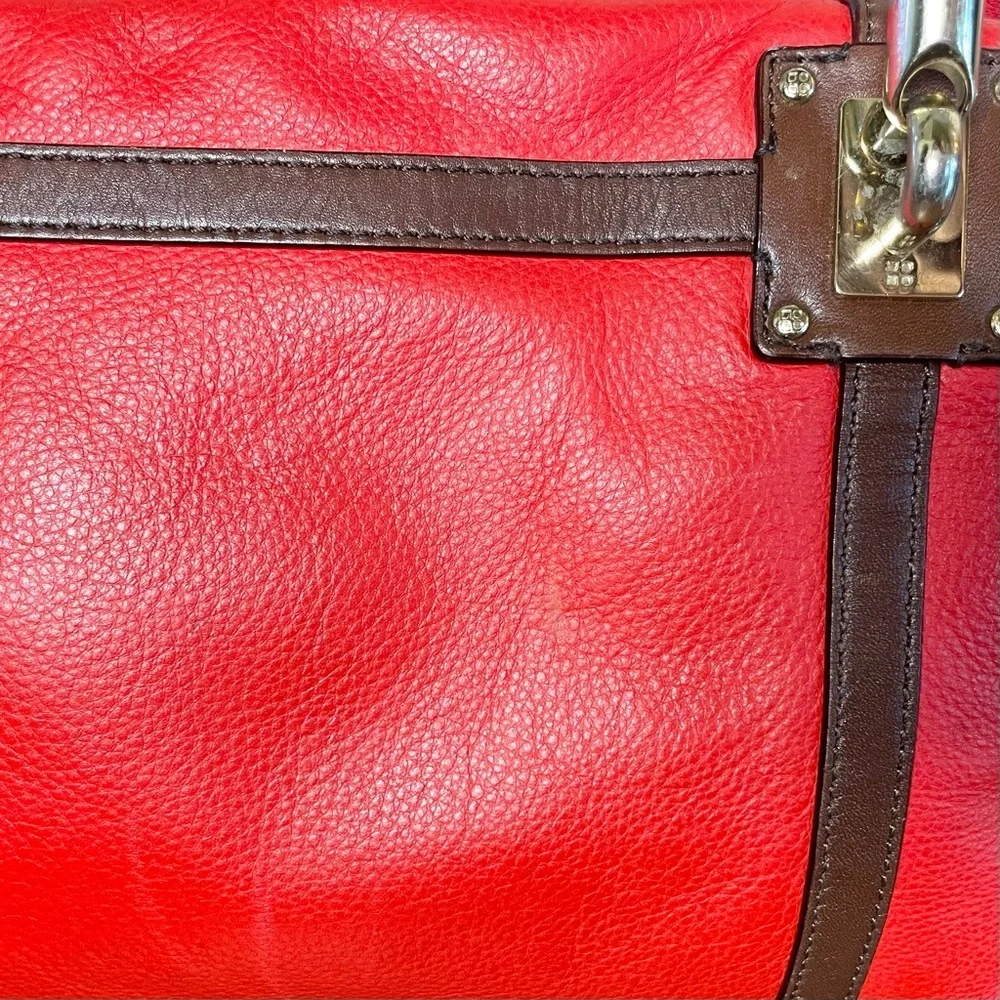 Kate Spade Pebbled Leather Satchel Red Brown Trim Medium